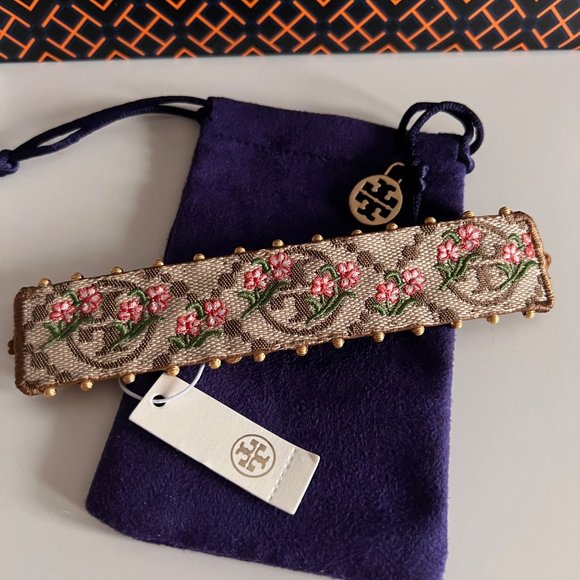 Tory Burch T Monogram Floral Rolled Brass / Hazelnut Bracelet - Picture 10 of 11